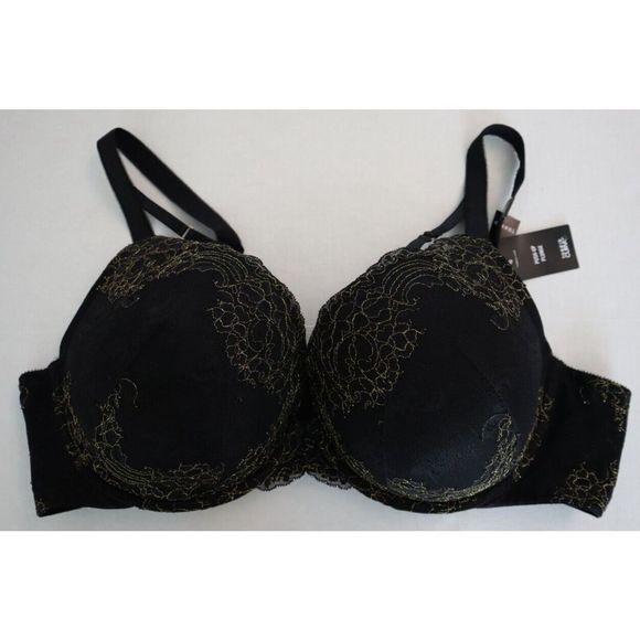 Torrid Curve Sz 44D Black/Gold Lace Push-Up Plunge Padded Under Wired Bra $60 - Picture 1 of 12
